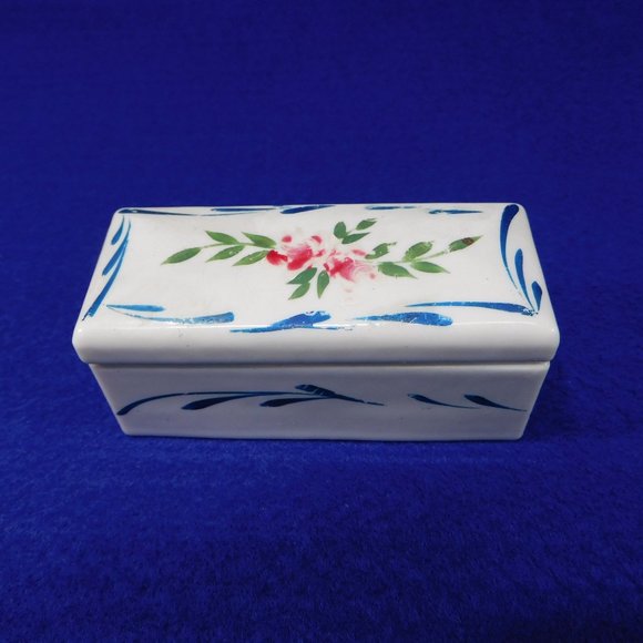 Vintage Elfinware Porcelain Postage Stamp Trinket Box Handpainted German - Picture 1 of 8